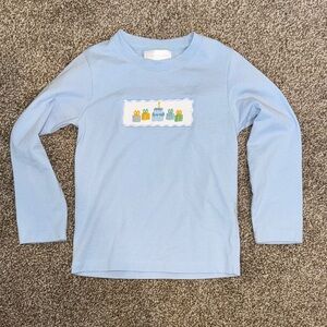 Eliza James Kids Sky Blue Kids Long Sleeve  Birthday Cake Tee Stitching Monogram